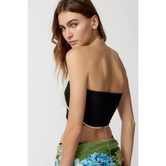 Urban Outfitters White Pearl Bra Top Plunging Bralette Layering Jewelry Large - Picture 3 of 9